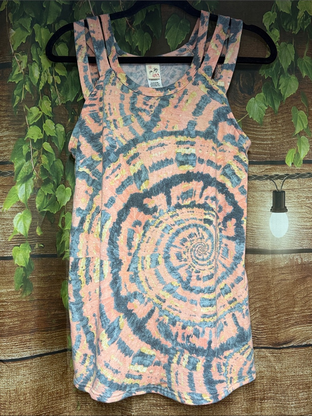 7th Ray Peach, Gray & Yellow Tie-Dye Tank Top